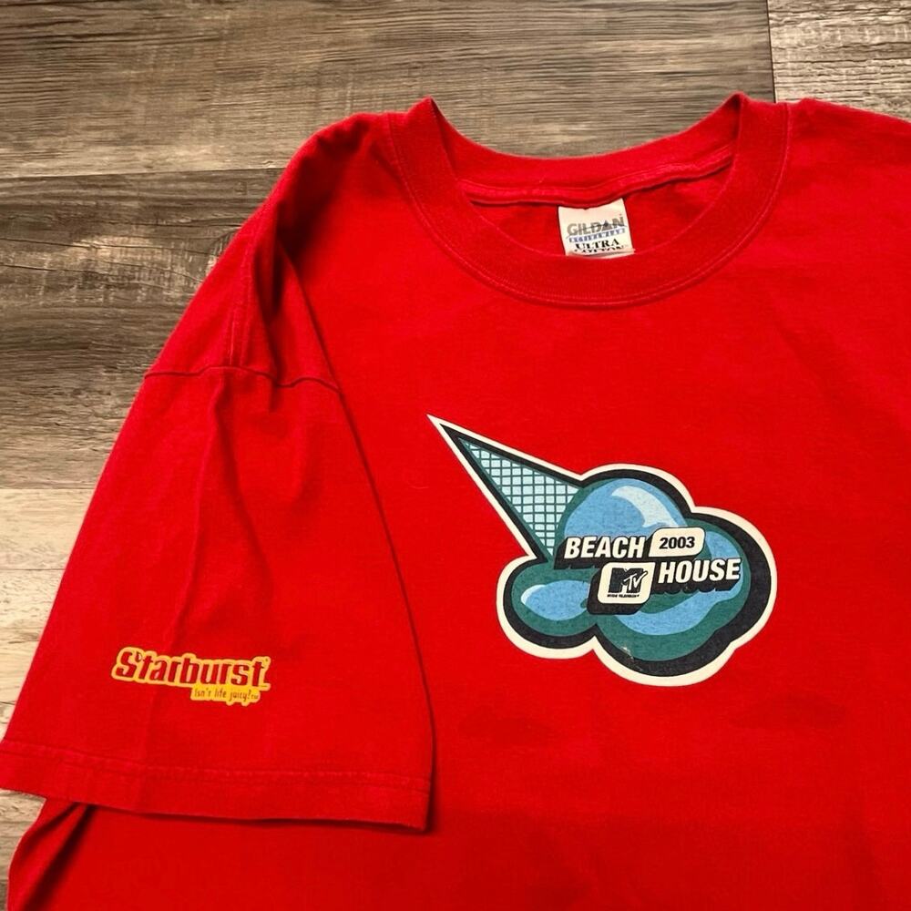 Vintage 2003 Y2K Starburst‎ MTV Beach House Gildan Red Mens L T-shirt Tee 2000s
